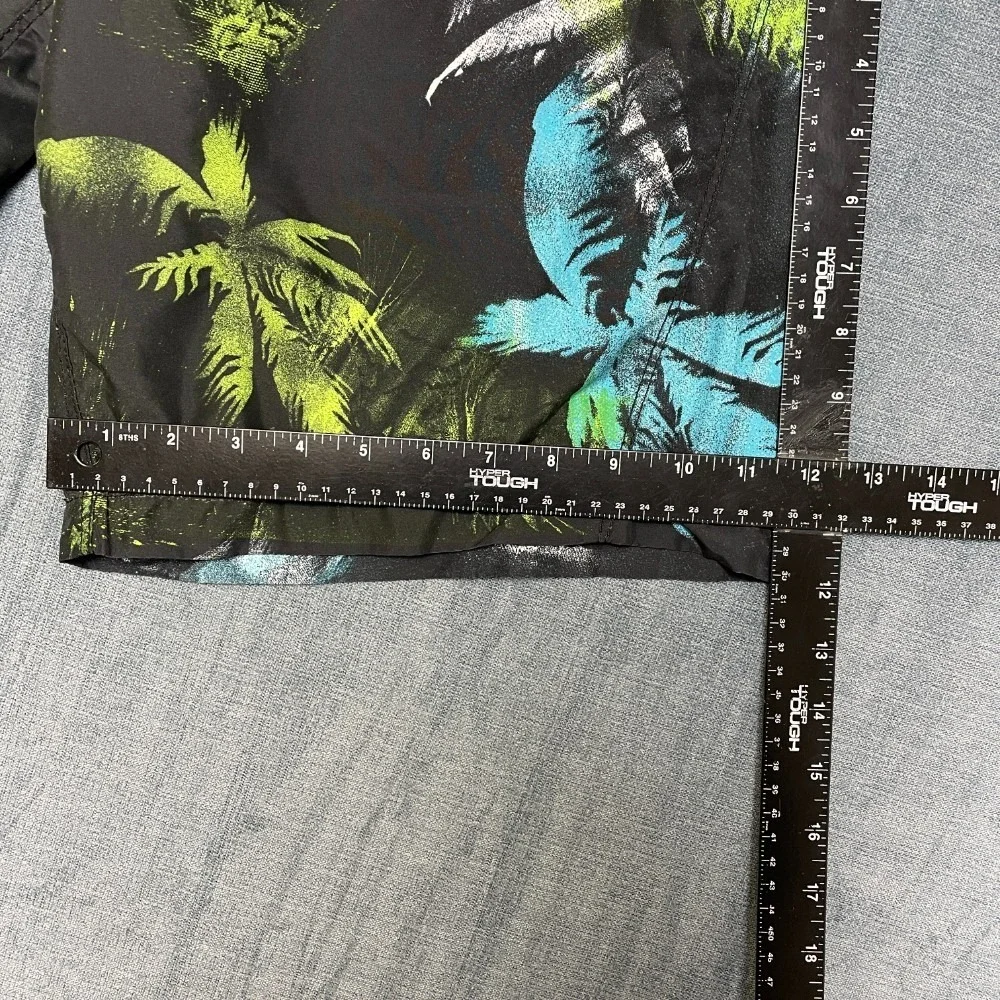 Fox Riders Co. Board Shorts Mens 34 Black Tropical Drawstring Surfing Beach Wear